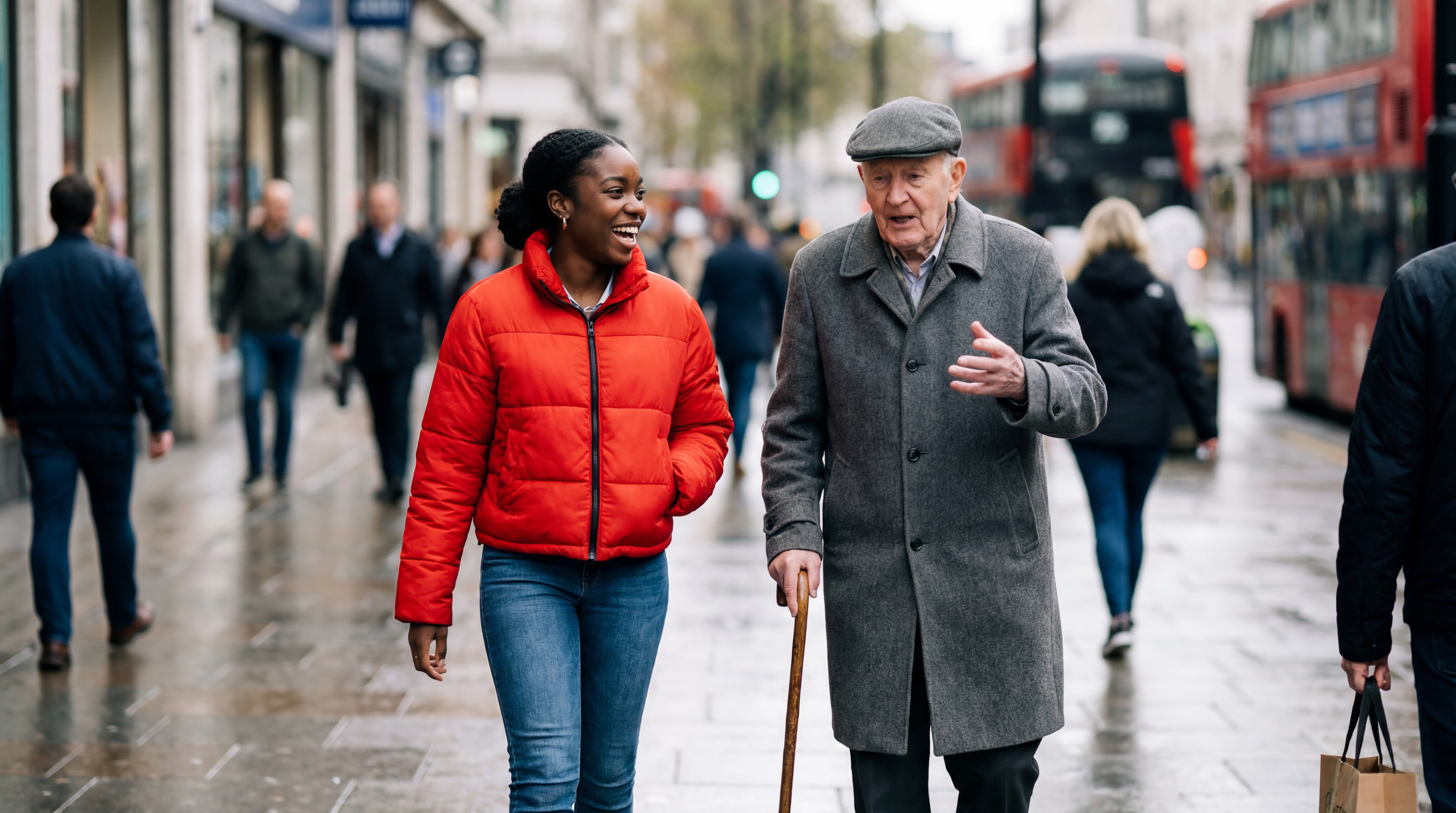 Companion and elderly person enjoying an outing together